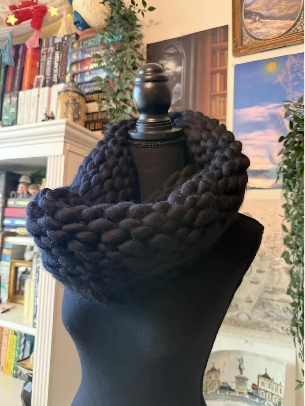 Mischa Lampert Black Chunky Knit Merino Wool Snood Scarf